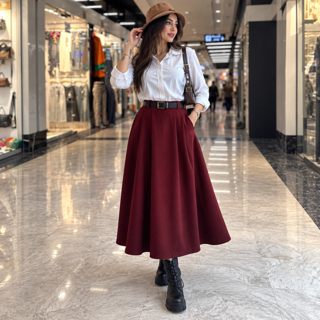 دامن بلند زنانه مخمل کمرمندی